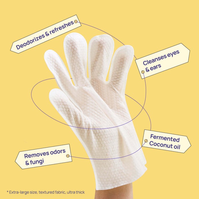 Wear-and-Wipe Gloves — Clean your pet in seconds. Stress-free. Water-free. Mess-free.